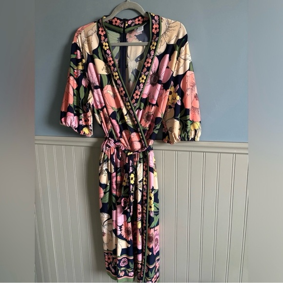 EUC London times floral faux wrap bubble sleeve dress sz 16 - Picture 3 of 5